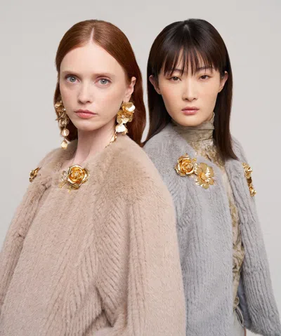 Echo New York Collarless Fur Jacket With Raglan Sleeves In Gray