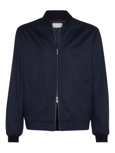 Brunello Cucinelli Cashmere Bomber Jacket In Blue