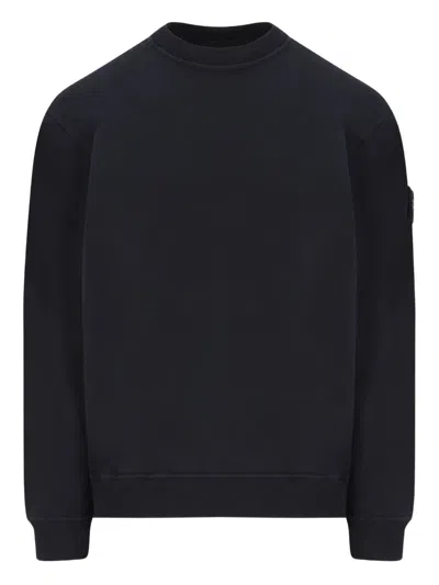 Stone Island Minimalistic Grey Knit Sweater With Round Neckline In Black