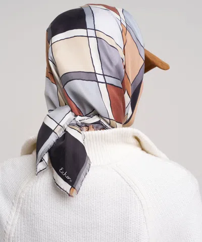 Echo New York Windowpane 35" Silk Square Scarf In Multi