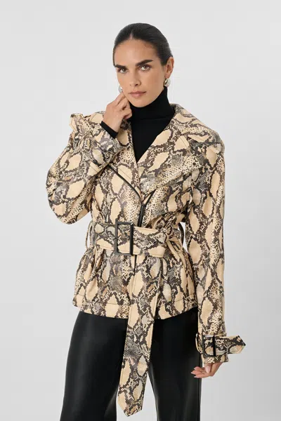 Toccin Brando Python Biker Jacket In Neutral