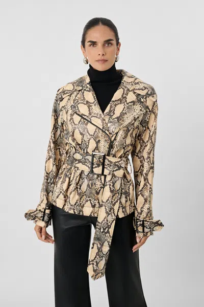 Toccin Brando Python Biker Jacket In Neutral