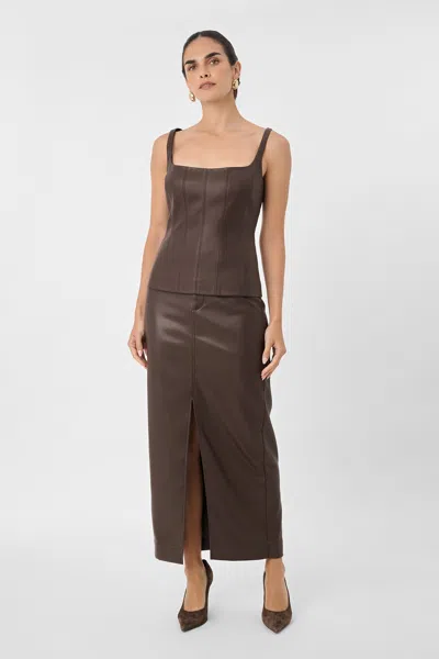 Toccin Meg Vegan Leather Midi Skirt In Espresso Brown