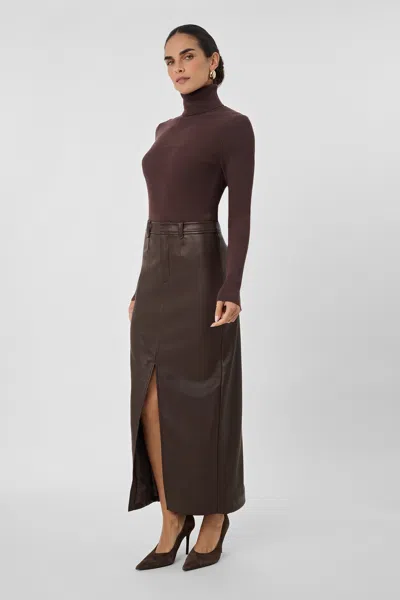 Toccin Meg Vegan Leather Midi Skirt In Espresso Brown
