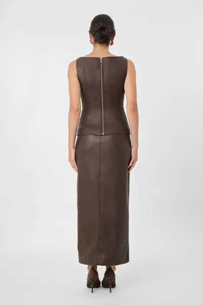 Toccin Meg Vegan Leather Midi Skirt In Espresso Brown