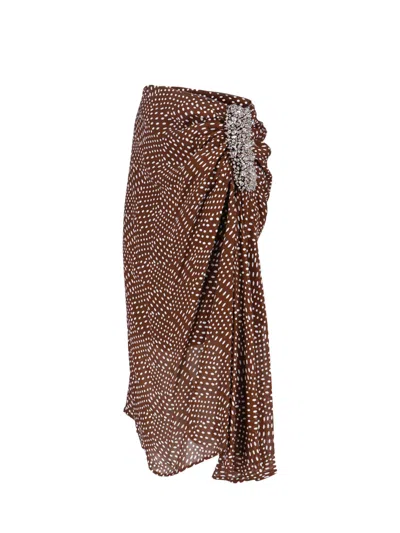 Dries Van Noten Midi Skirt With Irregular Polka Dot Print In Brown