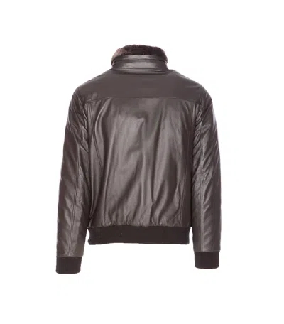 Moorer High Neck Jacket Fur Collar In Brown