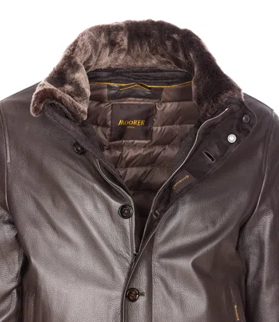 Moorer High Neck Jacket Fur Collar In Brown