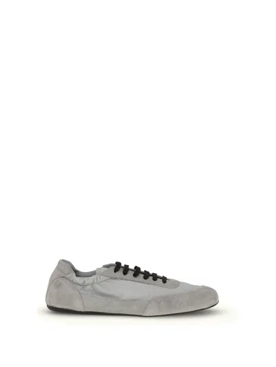 Prada Grey Re-nylon And Suede Collapse Sneakers In Gray