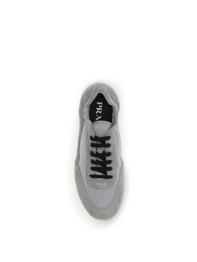 Prada Grey Re-nylon And Suede Collapse Sneakers In Gray