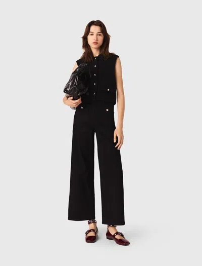 Maje Tweed Top With Removable Collar In Black