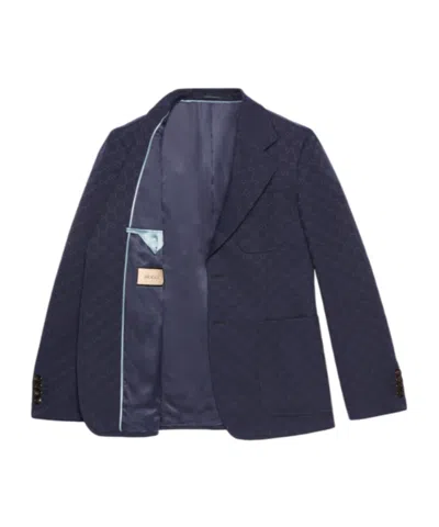 Gucci Gg Jacquard Single-breasted Blazer In Blue