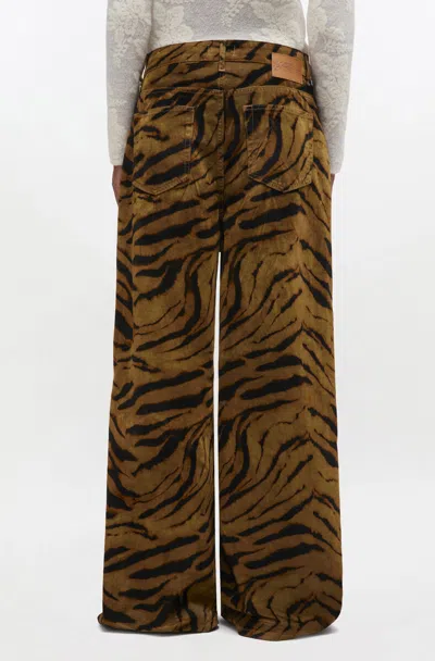Ganni Zebra-print Cotton-blend Velveteen Wide-leg Pants In Brown