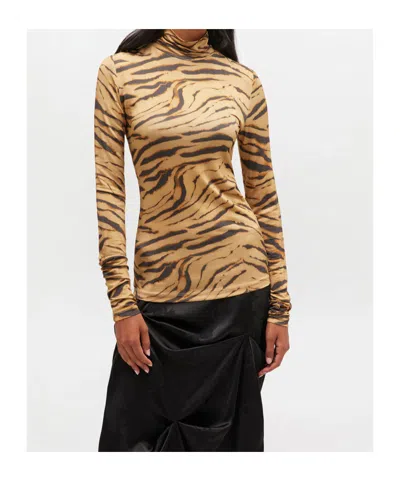 Ganni Printed Turtle Neck Sweater In Brown