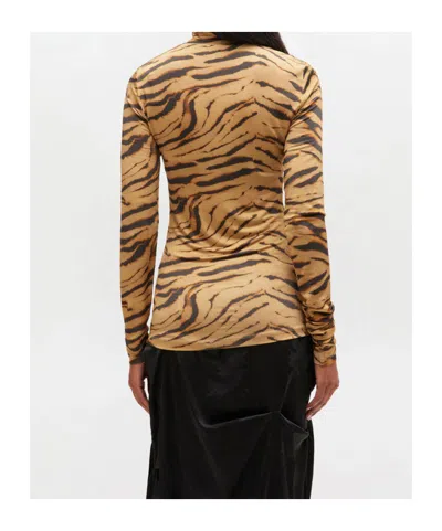 Ganni Printed Turtle Neck Sweater In Brown