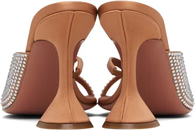 Amina Muaddi Shiona 95 Beige Satin Crystal Mules In Metallic