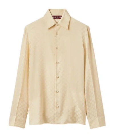 Gucci Gg Jacquard Silk Shirt In Neutral