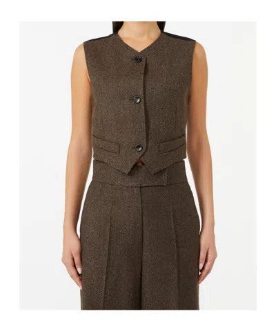 Max Mara Sleeveless Wool Felt Vest In Brown