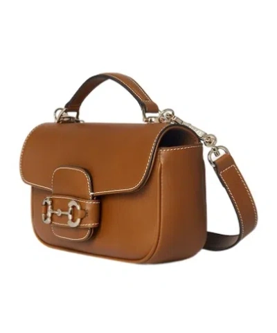 Gucci Horsebit 1955 Soft Small Top Handle Leather Shoulder Bag In Brown