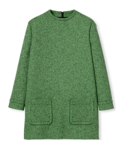 Gucci Textured Cotton Dress Featuring Patch Pockets In Green