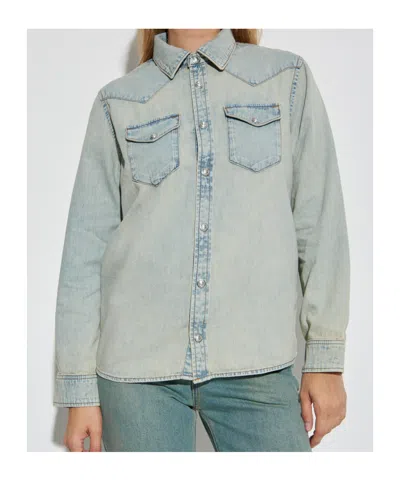 Zadig & Voltaire Womens Light Blue Saby Flap-pocket Denim Shirt In Blue