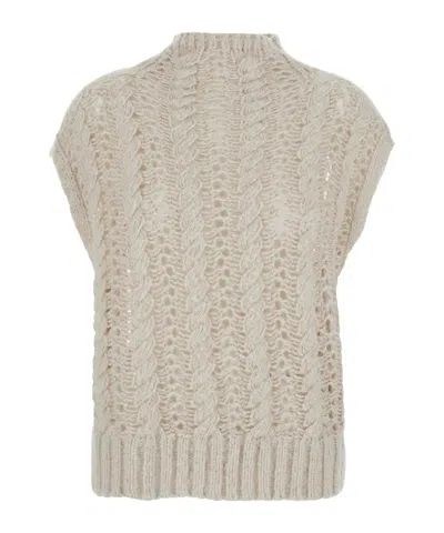 Antonelli Faustina Beige Sleeveless Crewneck Knit Vest In Wool Woman In Brown
