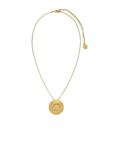 Versace Crystal La Medusa Chain Necklace In Gold