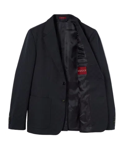 Gucci Drill Jacket With Liftboy Embroidery In Blue