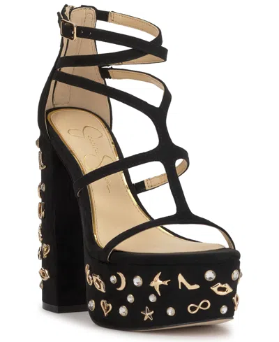 Jessica Simpson Women's Aamina Strappy Platform Anniversary High-heel Charm Sandals In Black