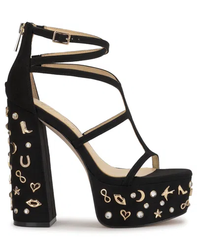 Jessica Simpson Women's Aamina Strappy Platform Anniversary High-heel Charm Sandals In Black