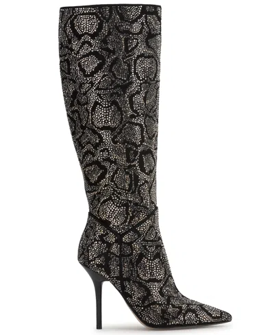 Jessica Simpson Women's Lovienn Rhinestone Stiletto Knee-high Dress Boots In Black