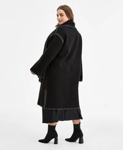 Bcbgmaxazria Plus Size Button-front Edge-stitch Scarf Coat In Black