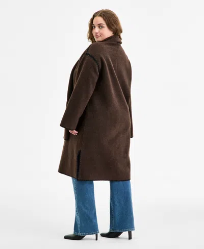 Bcbgmaxazria Plus Size Button-front Edge-stitch Scarf Coat In Brown
