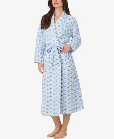 Eileen West Women's Long Sleeve Diamond Quilt Ballet Wrap Robe In Blue