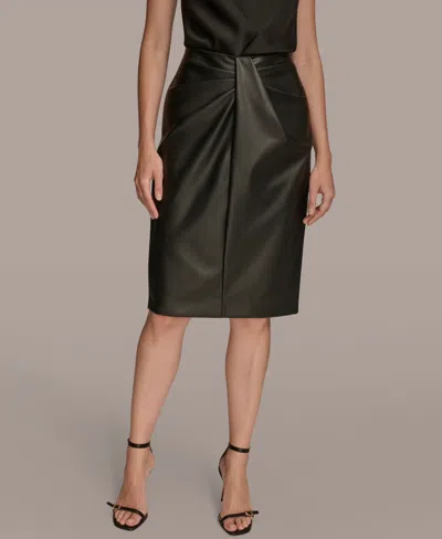 Donna Karan Women's Wrap Waist Faux Leather Pencil Skirt In Black