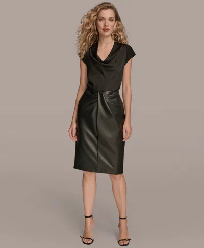 Donna Karan Women's Wrap Waist Faux Leather Pencil Skirt In Black