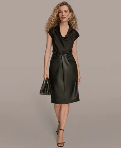 Donna Karan Women's Wrap Waist Faux Leather Pencil Skirt In Black