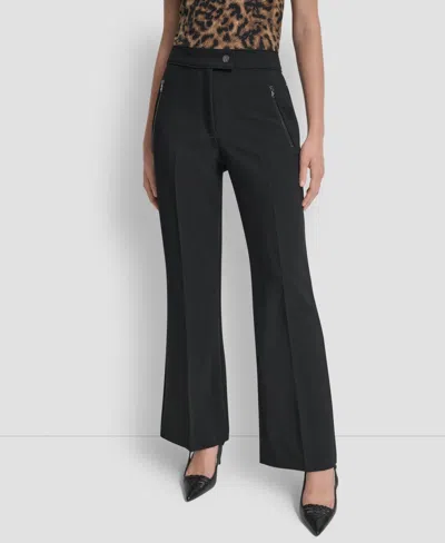 Dkny Women's Double Weave Wide Leg Pants In Black