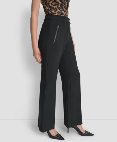 Dkny Women's Double Weave Wide Leg Pants In Black