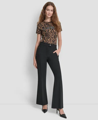 Dkny Women's Double Weave Wide Leg Pants In Black