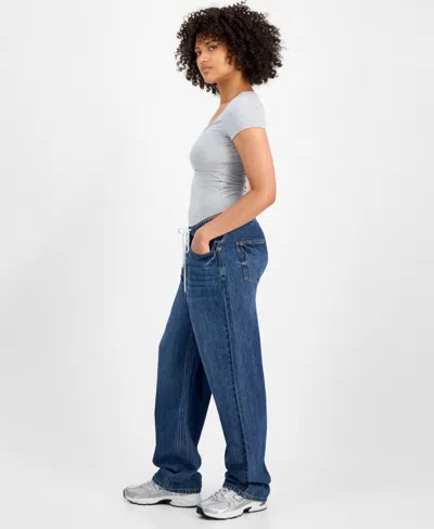 Indigo Rein Juniors' Cotton Wide-leg Drawstring Jeans In Blue