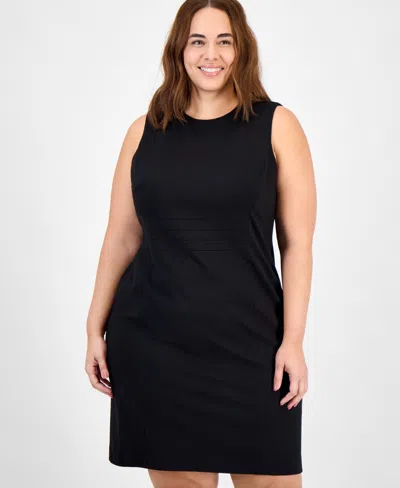 Kasper Plus Size Crewneck Sleeveless Sheath Dress In Black