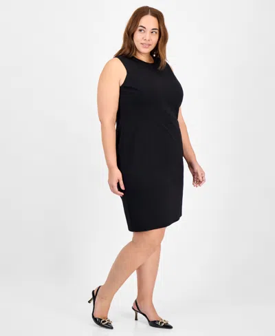 Kasper Plus Size Crewneck Sleeveless Sheath Dress In Black