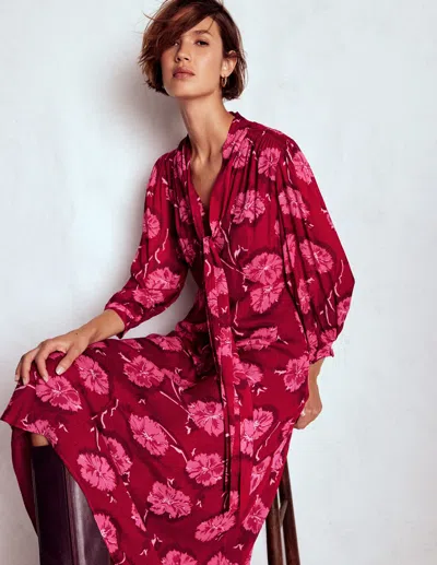 Boden Brooke Teekleid Mit Bindeband Am Ausschnitt-cranberryrot, Zarte Rebe In Multi