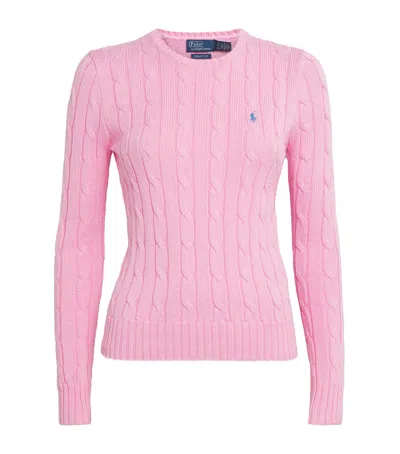 Polo Ralph Lauren Cable-knit Cotton Crewneck Sweater In Pink