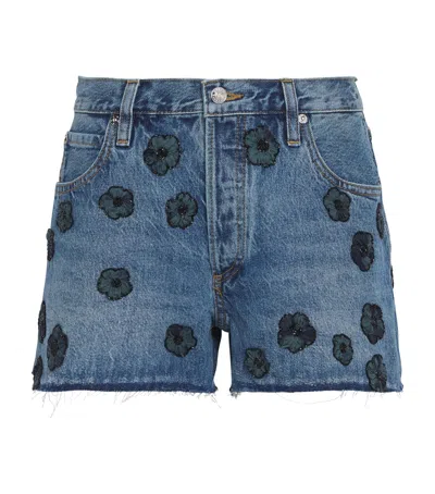 Frame The Hang Embellished Denim Shorts In Dark Wash
