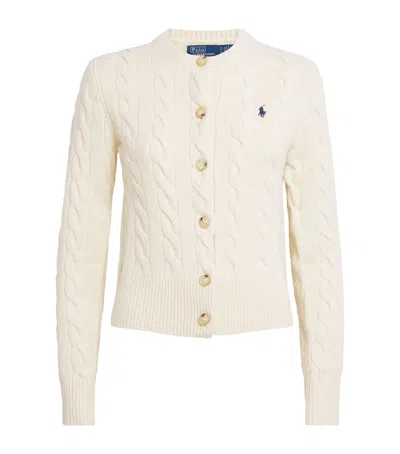 Polo Ralph Lauren Cable Knit Cardigan With Ribbed Cuffs In Neutral