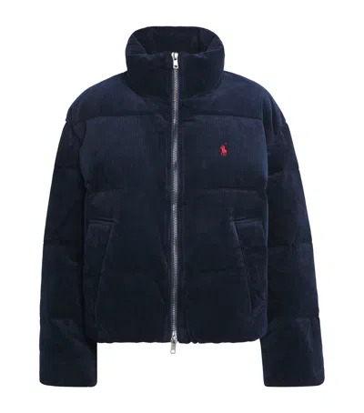 Polo Ralph Lauren Navy Blue Corduroy Puffer Jacket In Blue