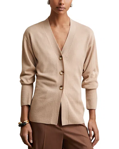 Reiss Neutral Wool-blend Fitted Cardigan With Cashmere In Neutral