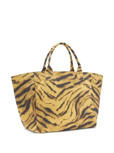 Ganni Zebra Print Xxl Shopper Canvas Tote Bag In Yellow